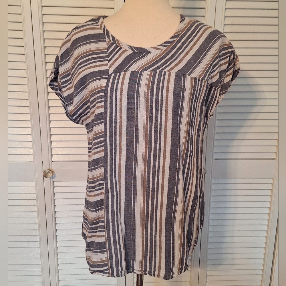 Wonderland By Orange Striped Cotton Blouse Top Small *S